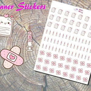 Stickers médicaux mignons de l'agenda, Stickers imprimés, Stickers presse-papiers, Stickers Love Shot, Stickers pansements, Stickers coeurs