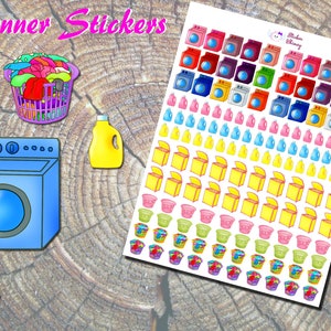 Laundry Day Planner Stickers, Printed Stickers, Chore Stickers, Washing Machine, Laundry Basket, Clothes, Erin Condren, Functional, Reminder