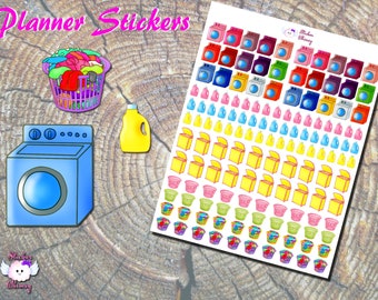 Laundry Day Planner Stickers, Printed Stickers, Chore Stickers, Washing Machine, Laundry Basket, Clothes, Erin Condren, Functional, Reminder