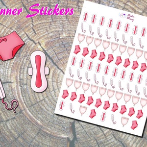 Period Planner Stickers, Printed Stickers, Period Supplies Stickers, Menstruation Stickers, Cute Stickers, Reminder, Functional
