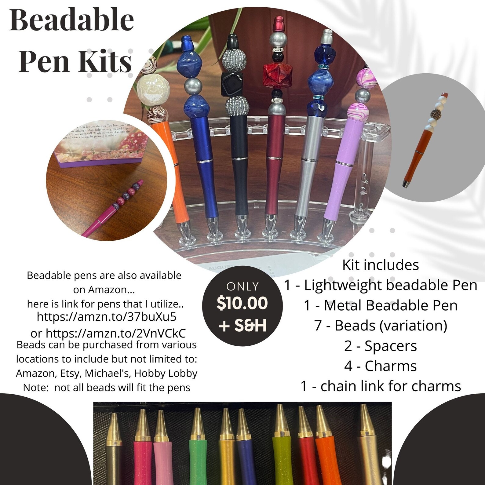 Beadable Pens Kit Lightweight and Metal Pen Kit with charms Etsy