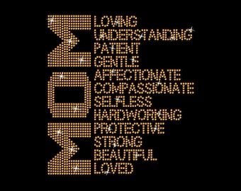 Various ROCK-IT Flock Rhinestone T-shirts Transfers and Templates Mother's Day Designs Mother Traits Blessed Mom Mom and Mother