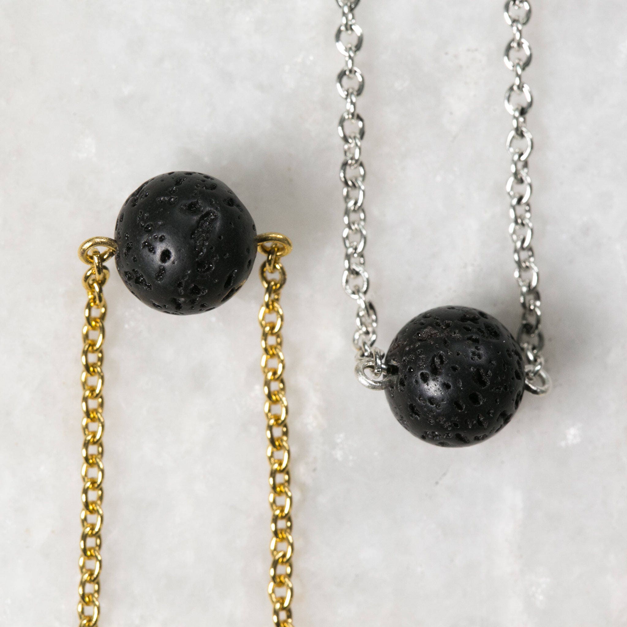 Single 10mm Black Lava Bead Necklace on 18