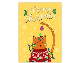 Meawy Christmas,Cat Christmas Card,Funny Christmas Card,Merry Christmas,Cute card,Funny Card,Pun card, Christmas Pun Card, Festive Cute card