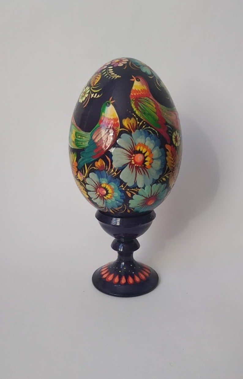 Painted With Petrykivka Painting Colourful Wooden Egg Ukrainian Folk Art Pysanka Easter Egg On A Separate Stan Art Collectibles Collectibles Vadel Com
