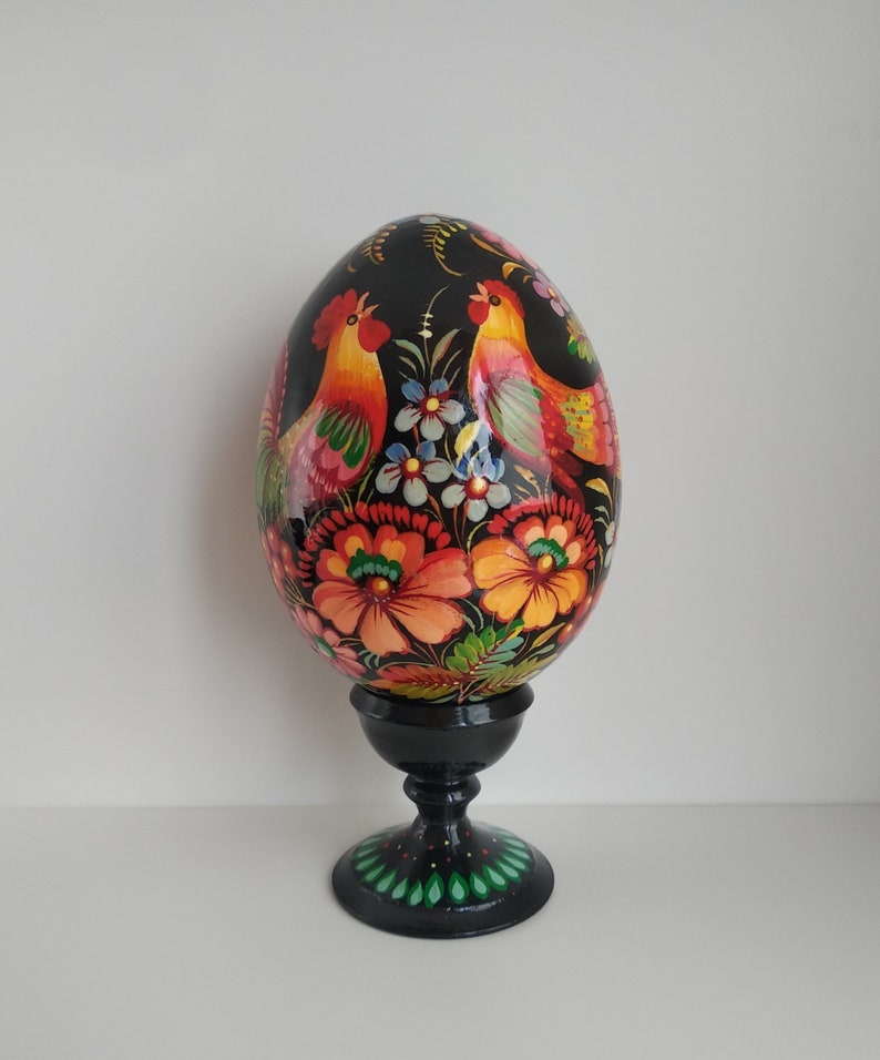 Ukrainian folk art Easter egg Pysanka Petrykivka Colourful wooden egg