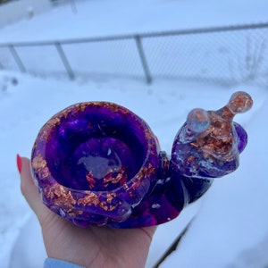 Snail planter, resin, purple