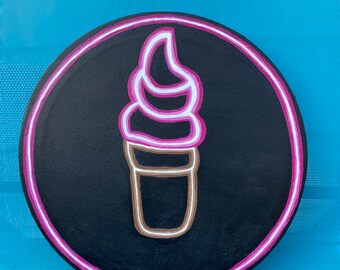 Neon ice cream painting, summer, 50s diner vibes