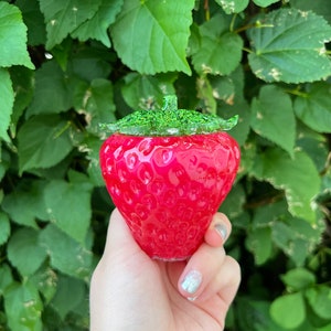 Strawberry resin jar, storage container, glitter, home decor, summer, fruit
