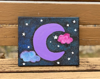 Night sky acrylic painting, baby room, celestial