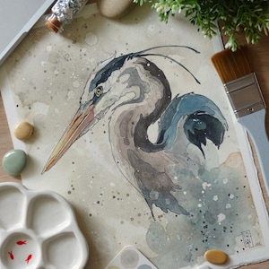 STAMPA edizione limitata "Airone II",Stampa giclée, home decor, illustrazione, arte animale, uccello, acquerello, disegno, regalo