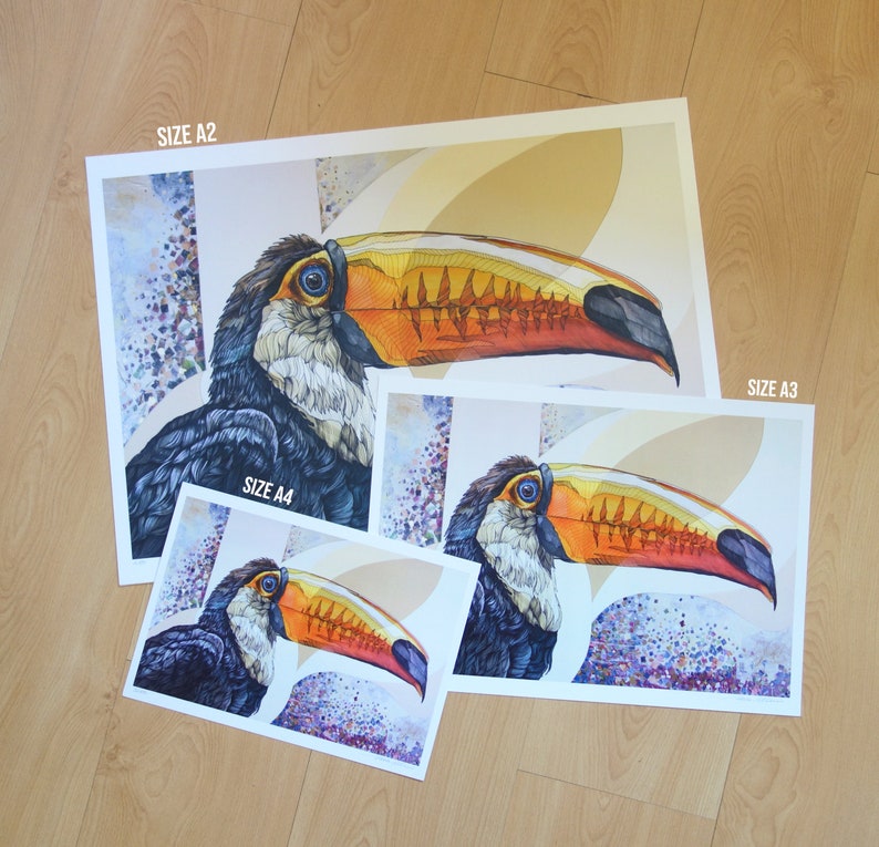 STAMPA edizione limitata Tucano, uccello esotico , stampa d'arte giclée, home decor, illustrazione, pittura ad acquerello, arte animale A3 29,7 x 42 cm