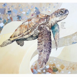 PRINT Limited Edition "Zeeschildpad", Giclee Art Print, Woondecoratie, Illustratie, Zeedier, Dierenkunst, Aquarel