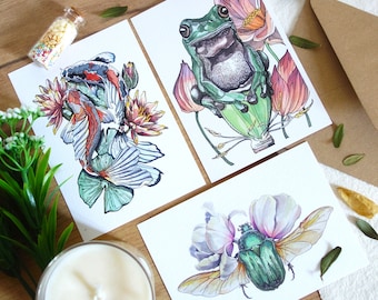 MINI PRINTS Set of 3 pieces. Animal art, giclée print, home decor, illustration, wall art, watercolor painting, ink drawing, gift