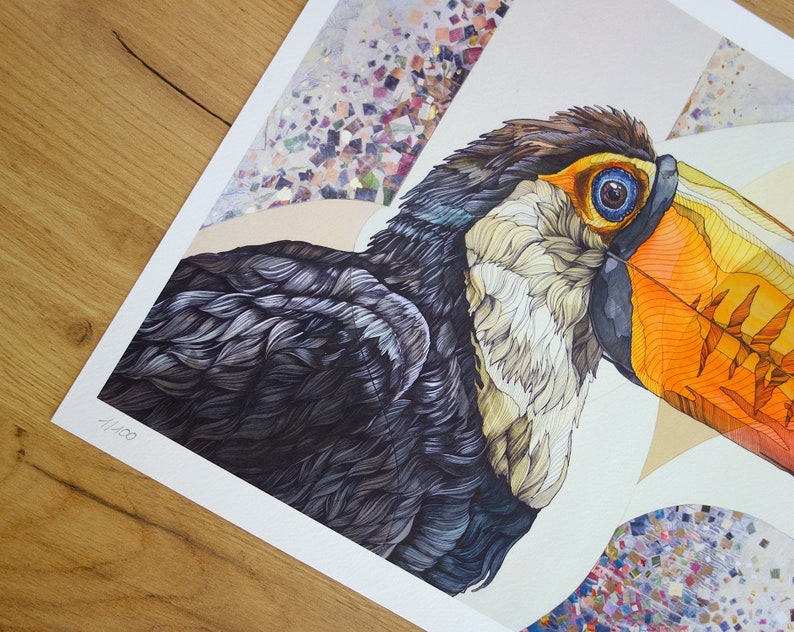 PRINT limited edition Toucan , tropical bird, Giclée print, fine art, home decor, art, gift, watercolor and ink drawing, animal portrait image 4