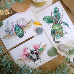 MINI PRINTS Ensemble de 3 pièces, impression d’art Giclee, décoration intérieure, illustration, décoration, art animalier, aquarelle, dessin