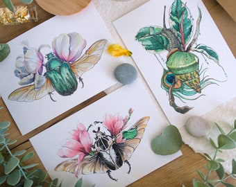 MINI PRINTS Set of 3 pieces. Animal art, giclée print, home decor, illustration, wall art, watercolor painting, ink drawing, wildlife, gift