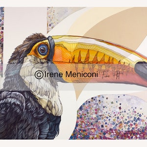 PRINT limited edition Toucan , tropical bird, Giclée print, fine art, home decor, art, gift, watercolor and ink drawing, animal portrait image 2