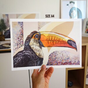 STAMPA edizione limitata Tucano, uccello esotico , stampa d'arte giclée, home decor, illustrazione, pittura ad acquerello, arte animale A4 - 21 x 29,7 cm