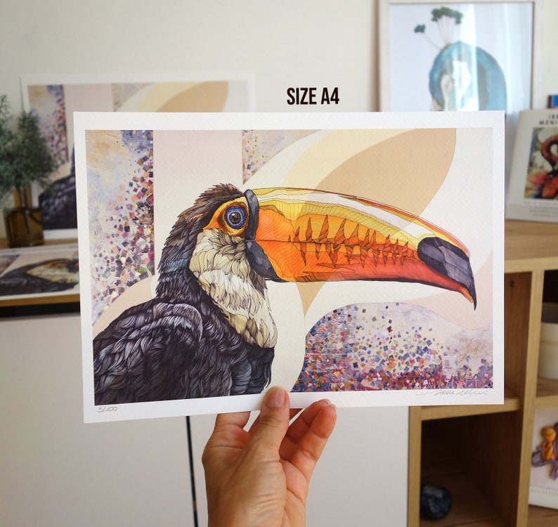 STAMPA edizione limitata Tucano, uccello esotico , stampa d'arte giclée, home decor, illustrazione, pittura ad acquerello, arte animale A4 - 21 x 29,7 cm