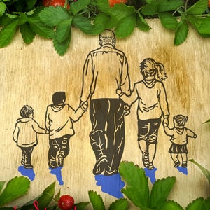 Grand-père petits-enfants amour dessinée à la main marche fichier SVG pop grand-père enfants petite-fille filles garçons cricut scan n coupe silhouette GR2B2G001