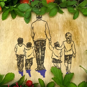 Vater und vier Kinder Tochter Sohn Liebe handgezeichnete SVG Datei papa of boy girl sweater original cricut scan n cut Silhouette DAD2B2G