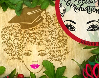 Graduation Word Art Hair dxf SVG File Graduate natural hair black woman girl school typography curly font htv graduation