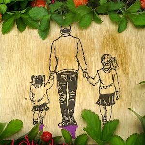 Vater zwei Töchter verschiedenen Alters handgezeichnete SVG-Datei Mädchen Mädchen Schwestern Pullover Familie Liebe Original Cricut Scanncut Silhouette