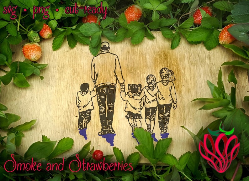 Download Father son and 3 daughters love handdrawn walking SVG File ...