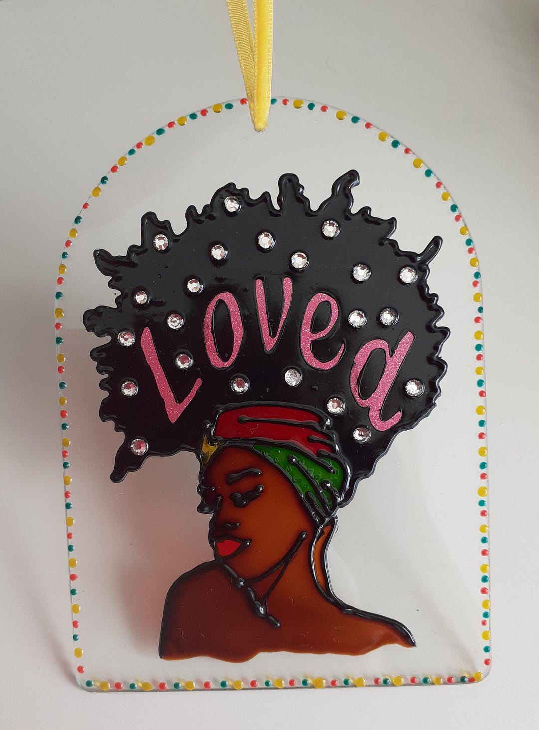 Black Afro Girl Suncatcher: Rhinestone Afro, 'loved' Vinyl - Etsy