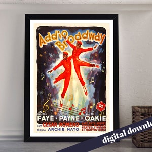 Addio Broadway Vintage Musical Film Poster - Digital Printable A3 Download - Retro, Vintage