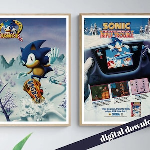 Pair 90s Sonic 3 Game Gear Advert Posters - Digital Download - Retro, Video Games, PC, Console, Arcade