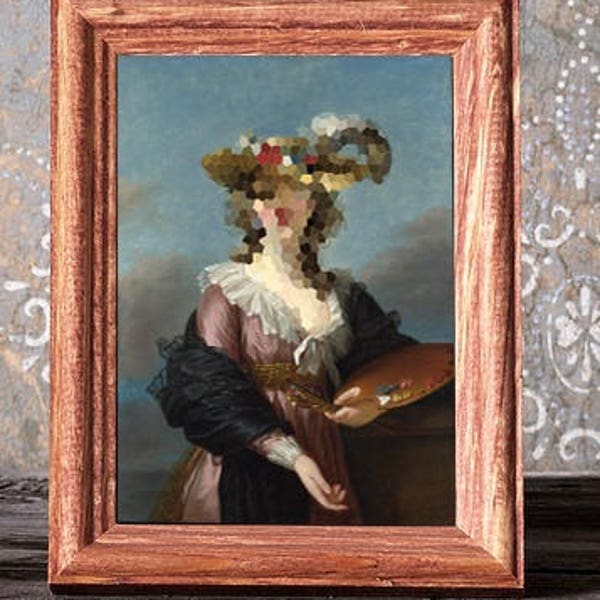 Peinture numérique moderne pixélisée 1845 Ingres - Comtesse d'Haussonville - oeuvre d'art numérique imprimable - peinture des années 1800 - téléchargement numérique