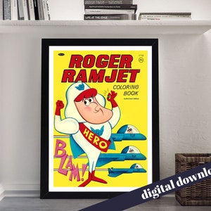 ROGER RAMJET Vintage Cartoon Poster - Digitale afdrukbare A3 Download - Retro, Vintage, Americana, animatie, superheld, leger, luchtmacht