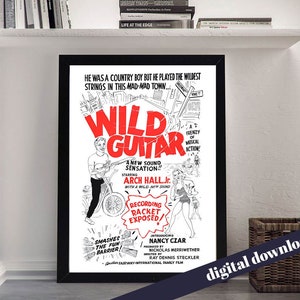 Wild Guitar (Arch Hall Jr) - Vintage Movie Poster - Digital Printable Download - Retro Cinema, Film, Retro, Rock n Roll, Rock