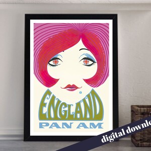 ENGLAND Vintage Pan Am Travel Poster - Printable Download - Printable Art - Vintage Travel, Retro, America, Airline, Mid-Century, Mod