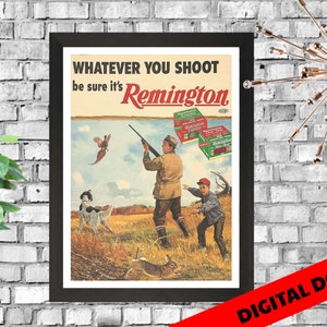 Remington Shotgun & Ammo - Vintage Americana - Digital Printable Download - Vintage Poster