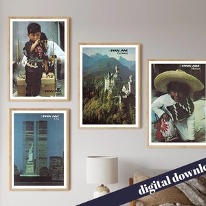 Set of 4 Vintage Pan Am Travel Posters - A3 Downloadable Printable Art - Pan American, Americana, Travel, Vintage, Mid Century