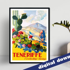Affiche de voyage vintage printemps éternel de TENERIFFE - téléchargement numérique A3 imprimable - rétro, voyage, Caraïbes