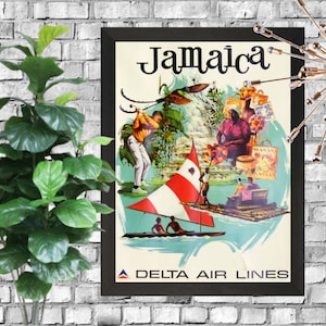 Jamaica Vintage Carribean Travel Poster -  A3 Downloadable Art Print - Retro Poster Print