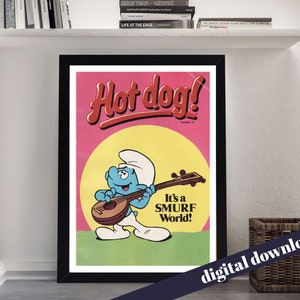Superbe Affiche Vintage Schtroumpf 120x75 – Dessin Animé RARE – Excellent État