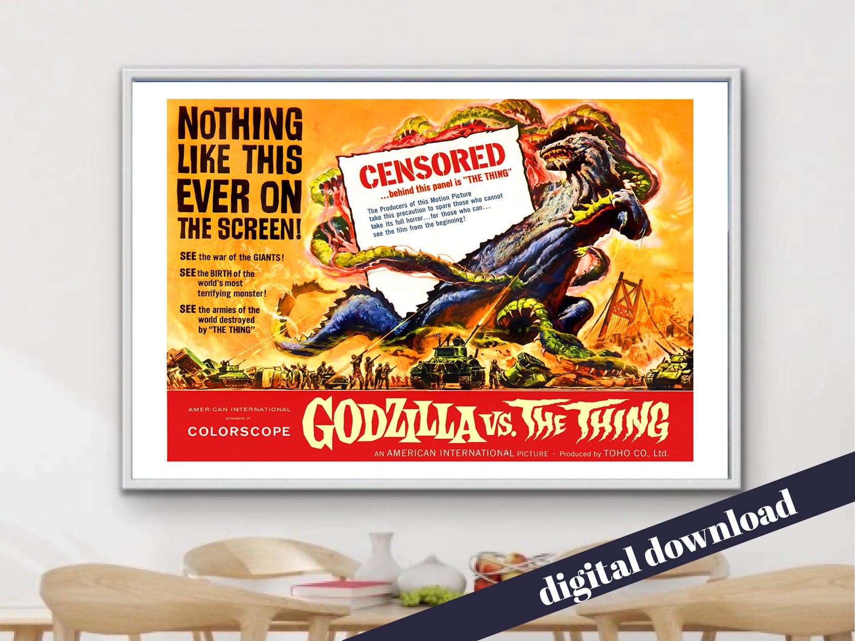 Godzilla Vs the Thing Vintage American Sci Fi Movie Poster