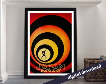 JAPAN PAN AM Mid-Century Mod Pan American World Airways Vintage Poster - Digital Download - Vintage Travel, Retro, Airline