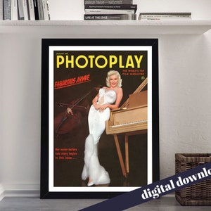 PHOTOPLAY Jayne Mansfield Vintage Film Magazine Poster - Digital Printable A3 Download - Retro, Vintage, Silver Screen, Cinema