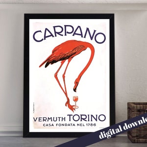 CARPANO Torino Vermuth Poster vintage - Download digitale - Vintage, retrò, fenicottero, vermouth, alcol, cocktail