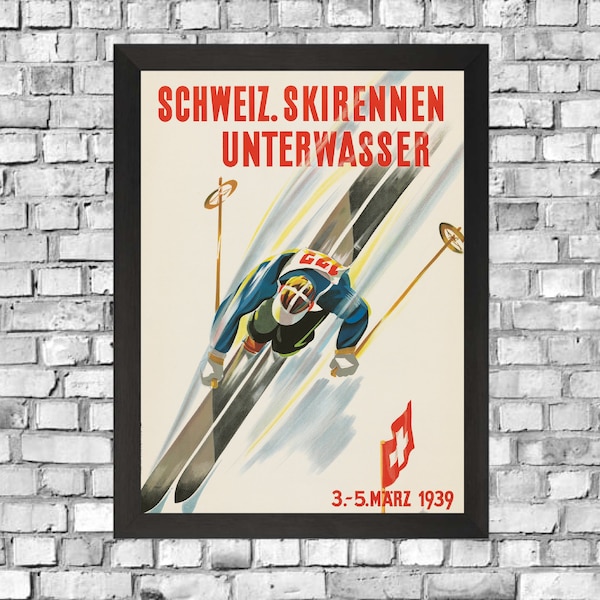 1939 Schweiz Skirennen Unterwasser -  A3 Downloadable Art Print - Retro Poster Print
