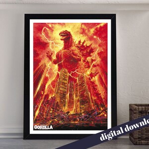 Retro GODZILLA Tokusatsu Kaiju Movie Poster - Digital Printable A3 Download - Retro, Vintage, Mid-C, Japanese, Cinema, Monsters