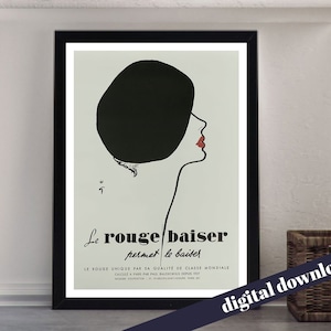 Le Rouge Baiser Permet le Baiser Parisienne Lipstick - A3 Downloadable Art Print - Vintage, Retro, Paris, France, French
