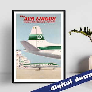Fly AER LINGUS Irish International Airlines Vintage Reise Poster - digitaler Download - Vintage Reise, Retro, Europa, Irland