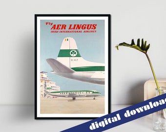 Fly AER LINGUS Irish International Airlines Vintage Travel Poster - Digital Download - Vintage Travel, Retro, Europe, Ireland